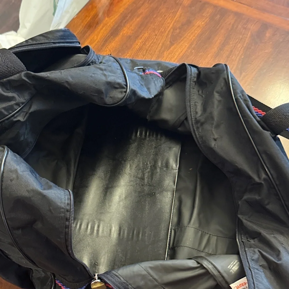 Carlton VTG Stylish Black Classic Nylon Duffel Bag with Red and Blue Accents